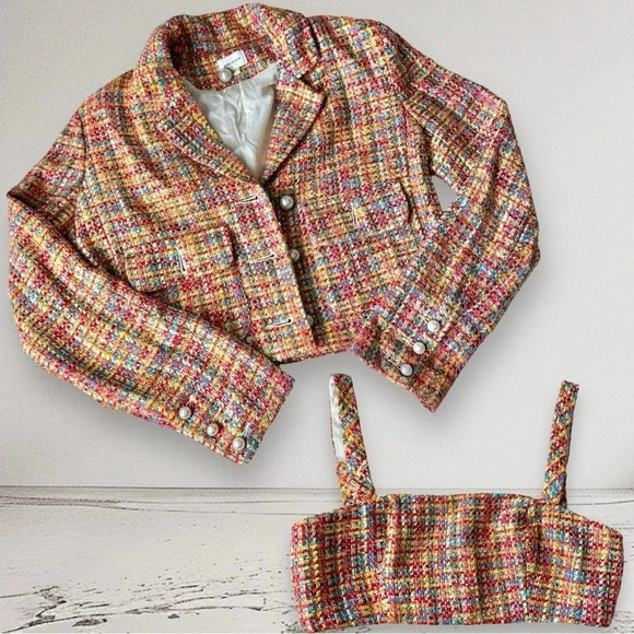 SONG OF STYLE Two pc Sets Sophia Jacket & Lyric Top Rainbow Multi Tweed Size XS - Picture 4 of 17